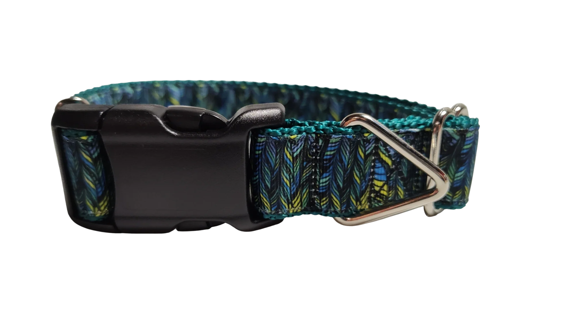Green Feathers Pattern Nylon Dog Collar - Image 2