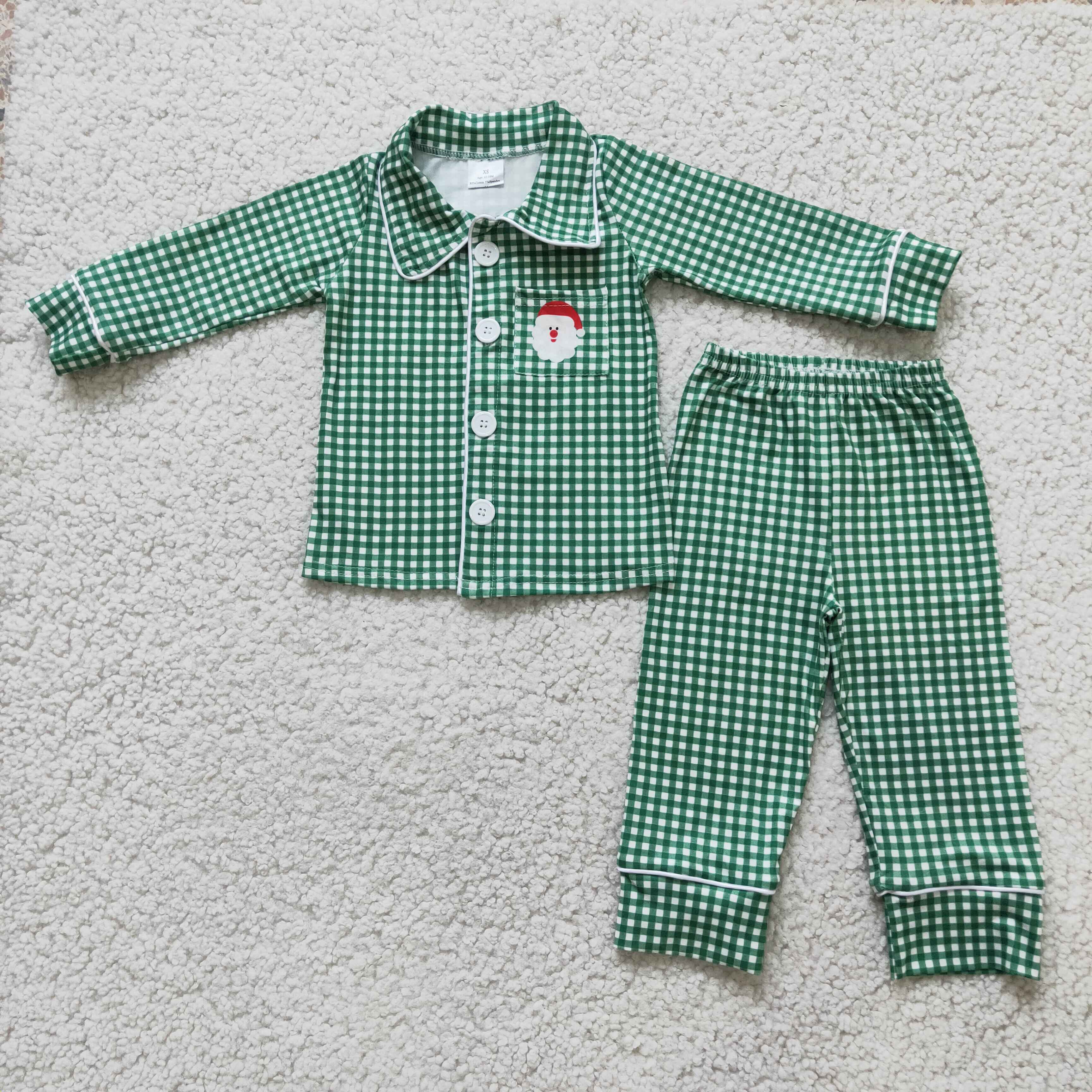 Green gingham santa pocket boy Christmas pajamas - Image 2