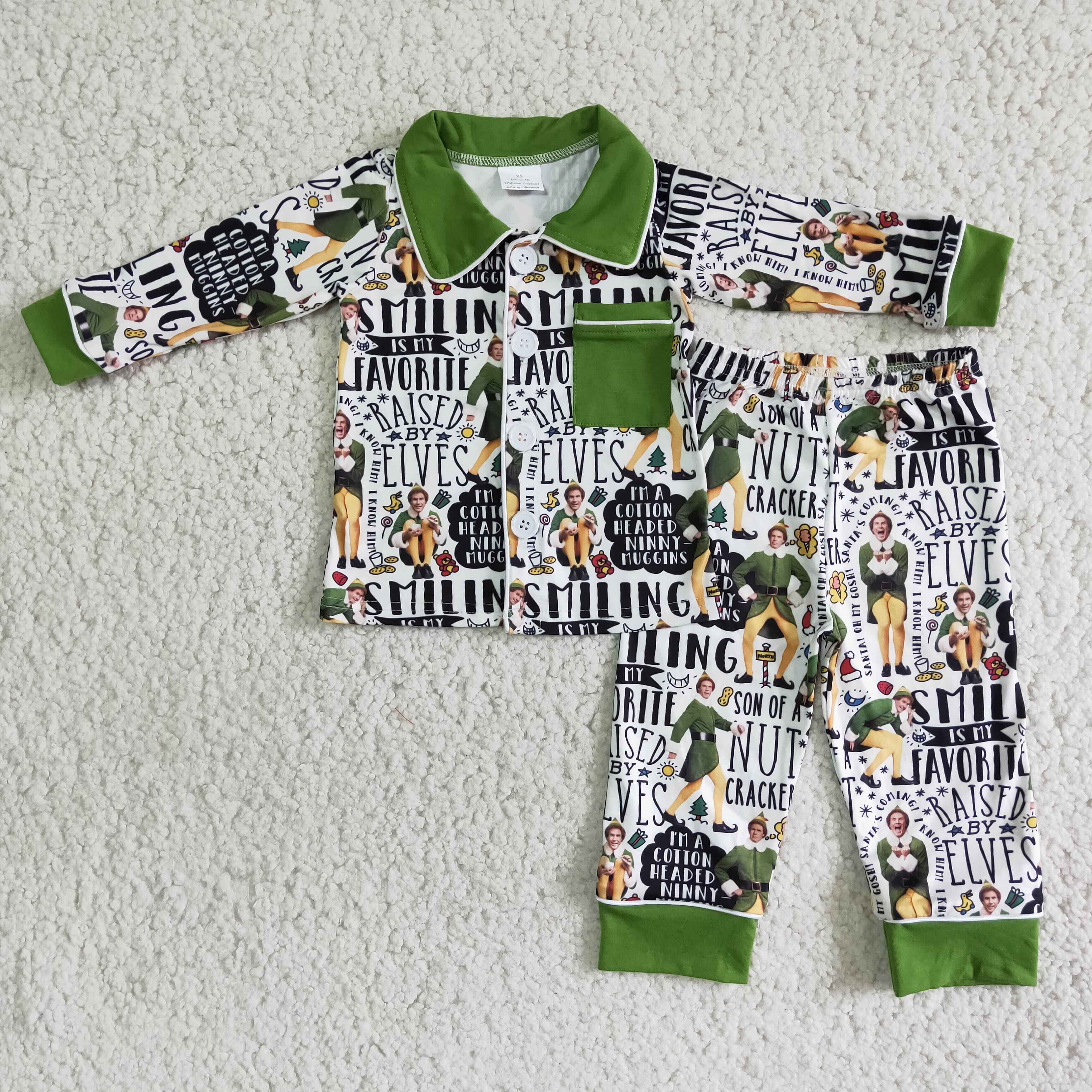 Green long sleeve pocket naughty and nice boy Christmas pajamas - Image 2