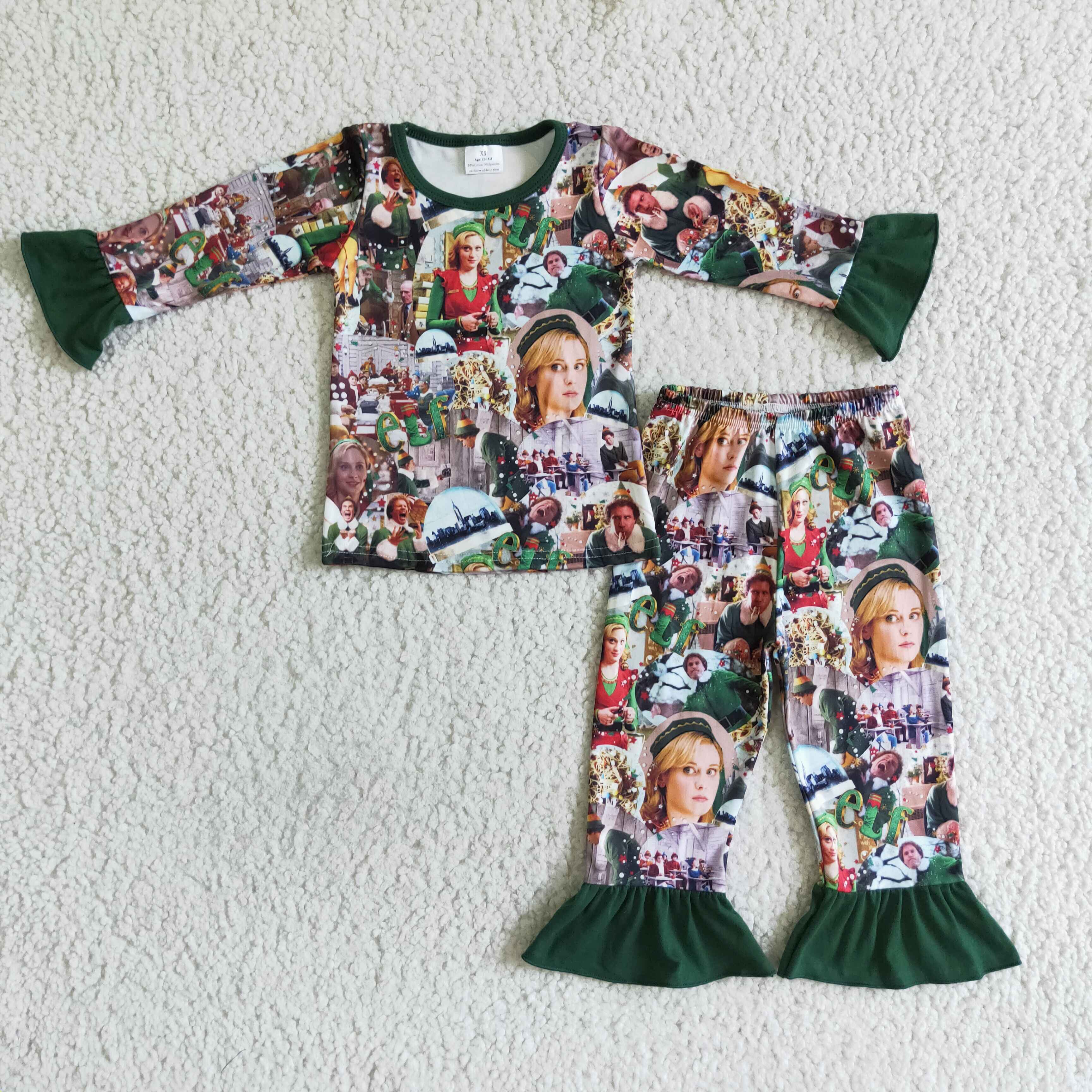 Green man naughty and nice shelf girls Christmas pajamas - Image 2