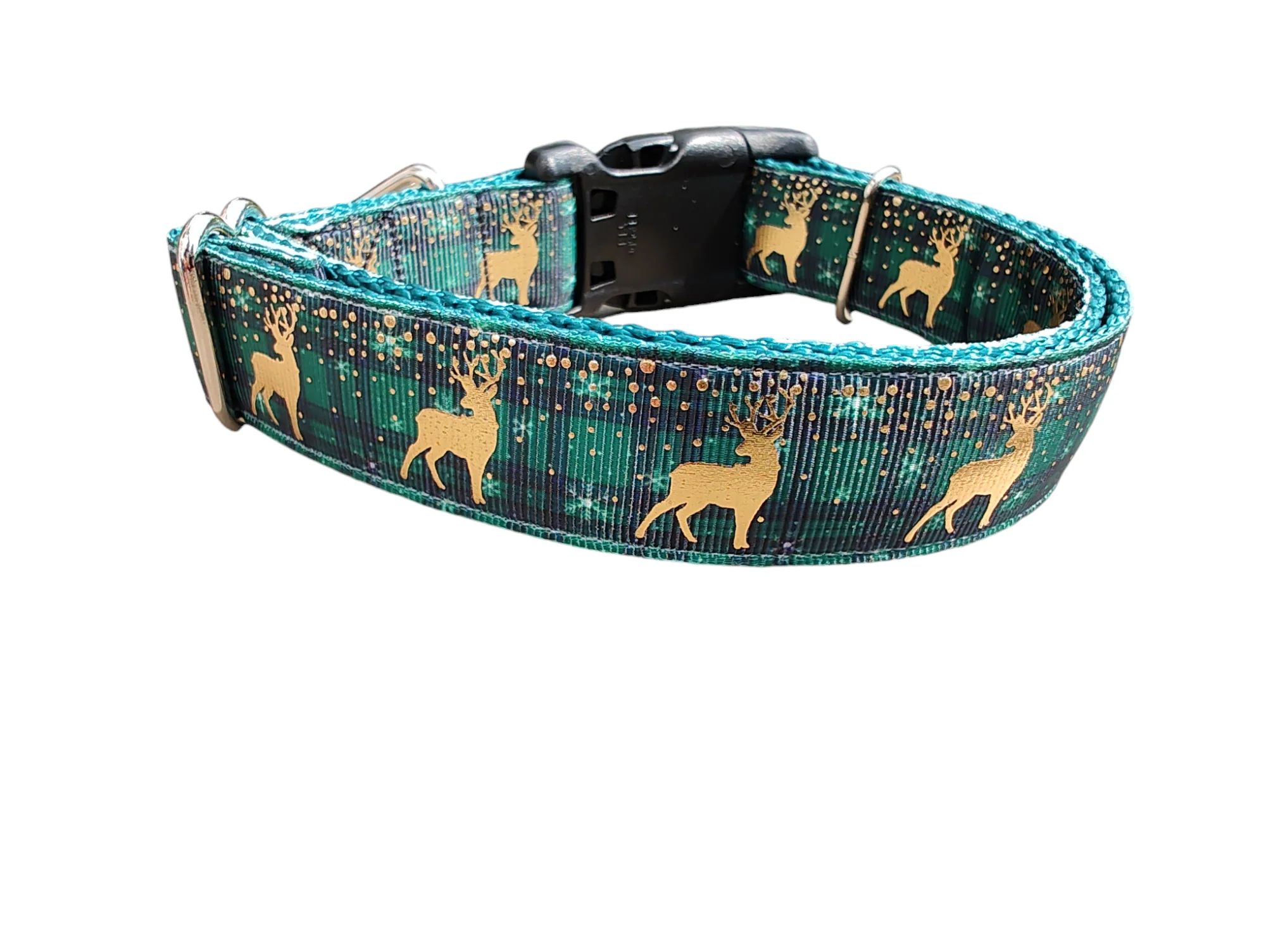 Green Plaid Deer Nylon Dog Collar - Image 2