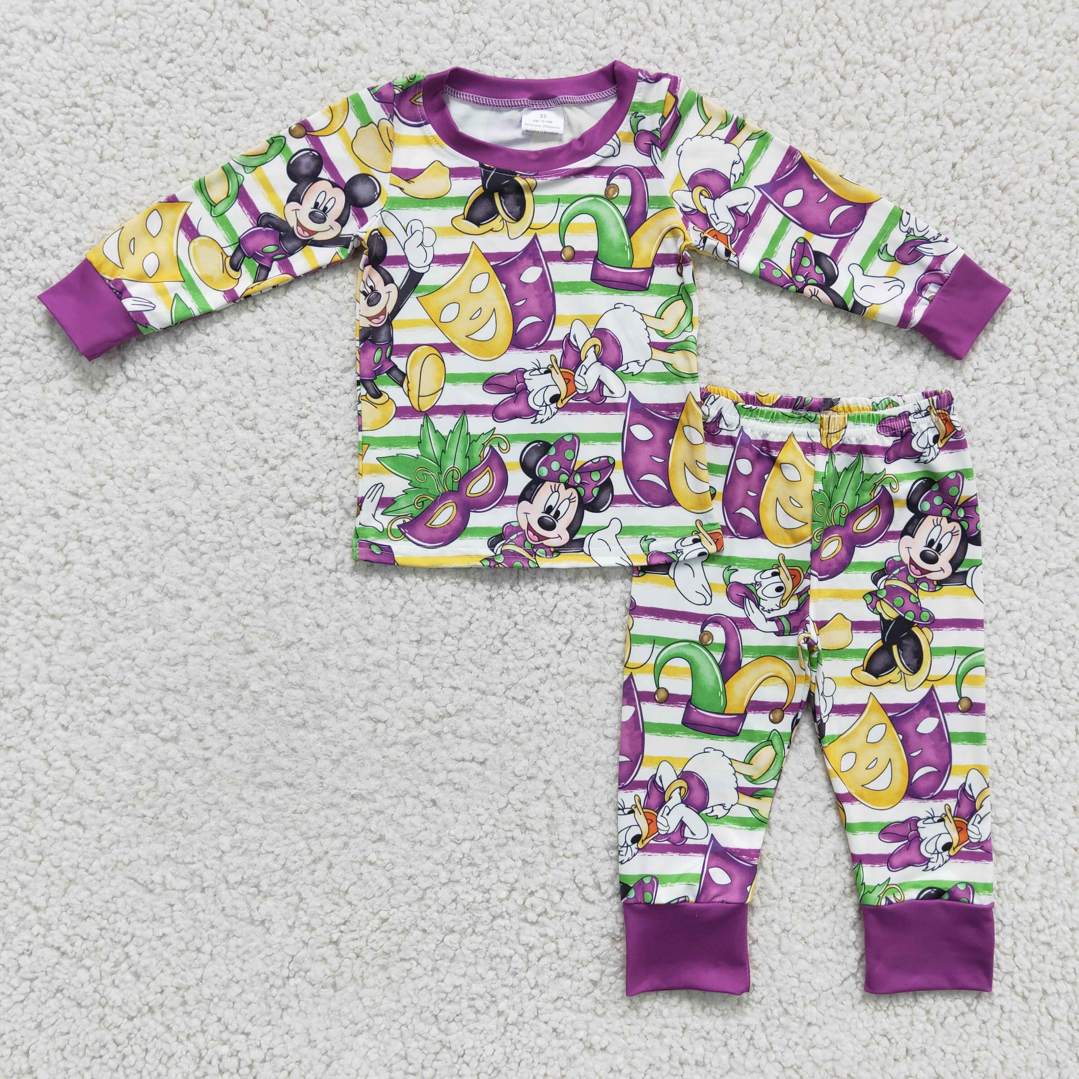 Green purple yellow stripe mouse kids boy Mardi gras pajamas - Image 2