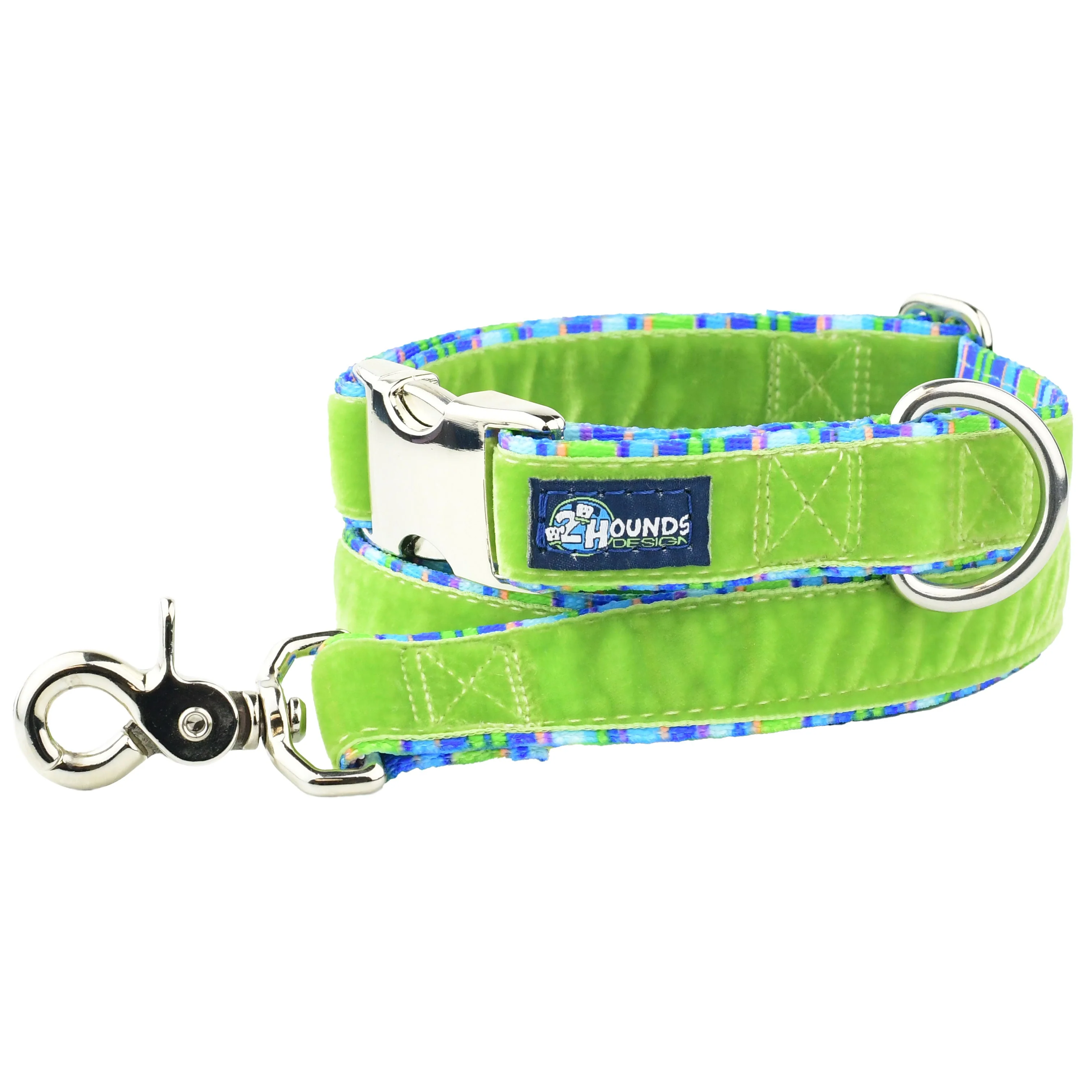 Green Stripes Velvet Essential Dog Collar (1″ Only) - Image 2