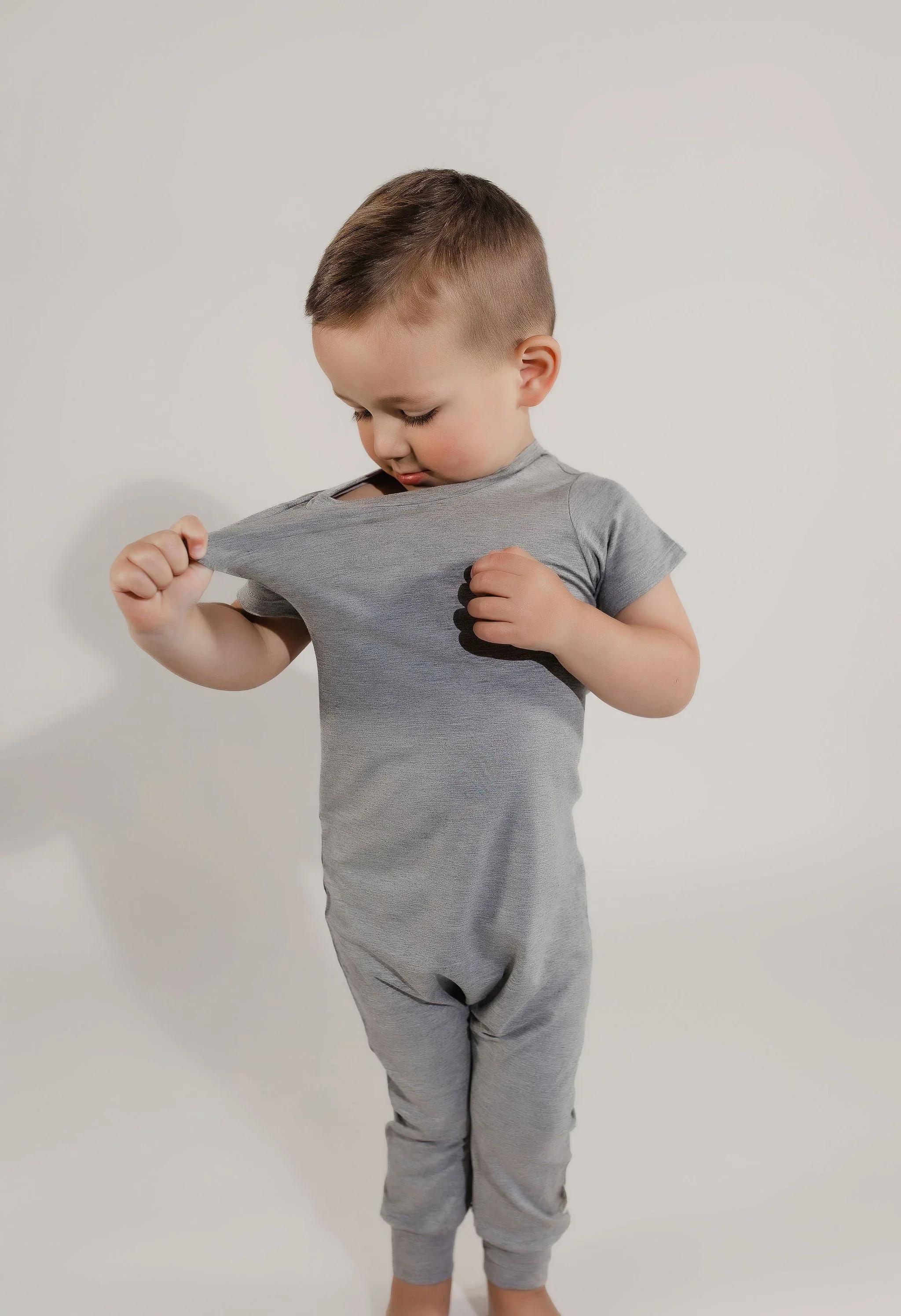 Grey Bamboo Lyocell Zip Romper - Image 3