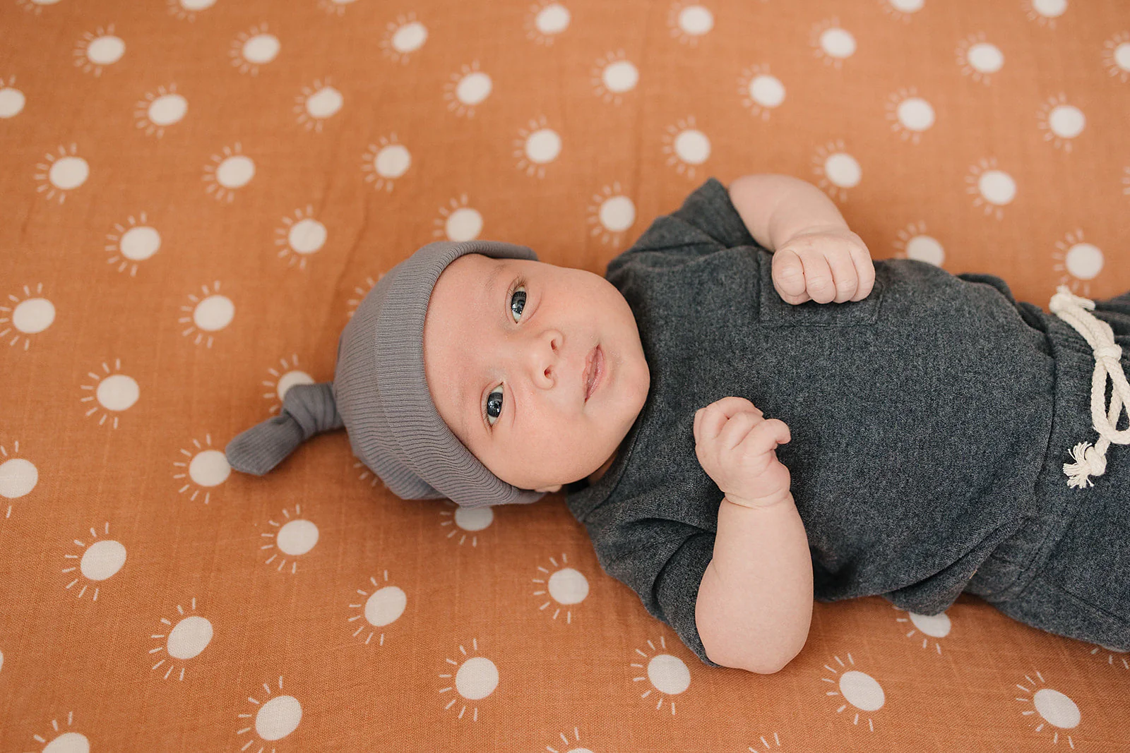 Grey Organic Ribbed Newborn Knot Hat - Image 5
