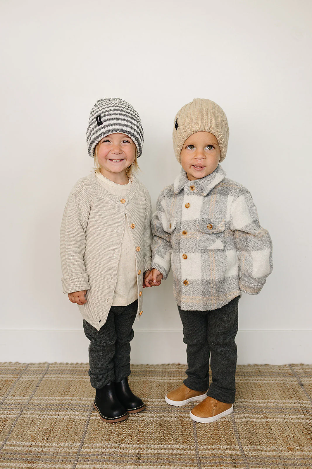 Grey & White Stripe Chunky Knit Beanie - Image 4