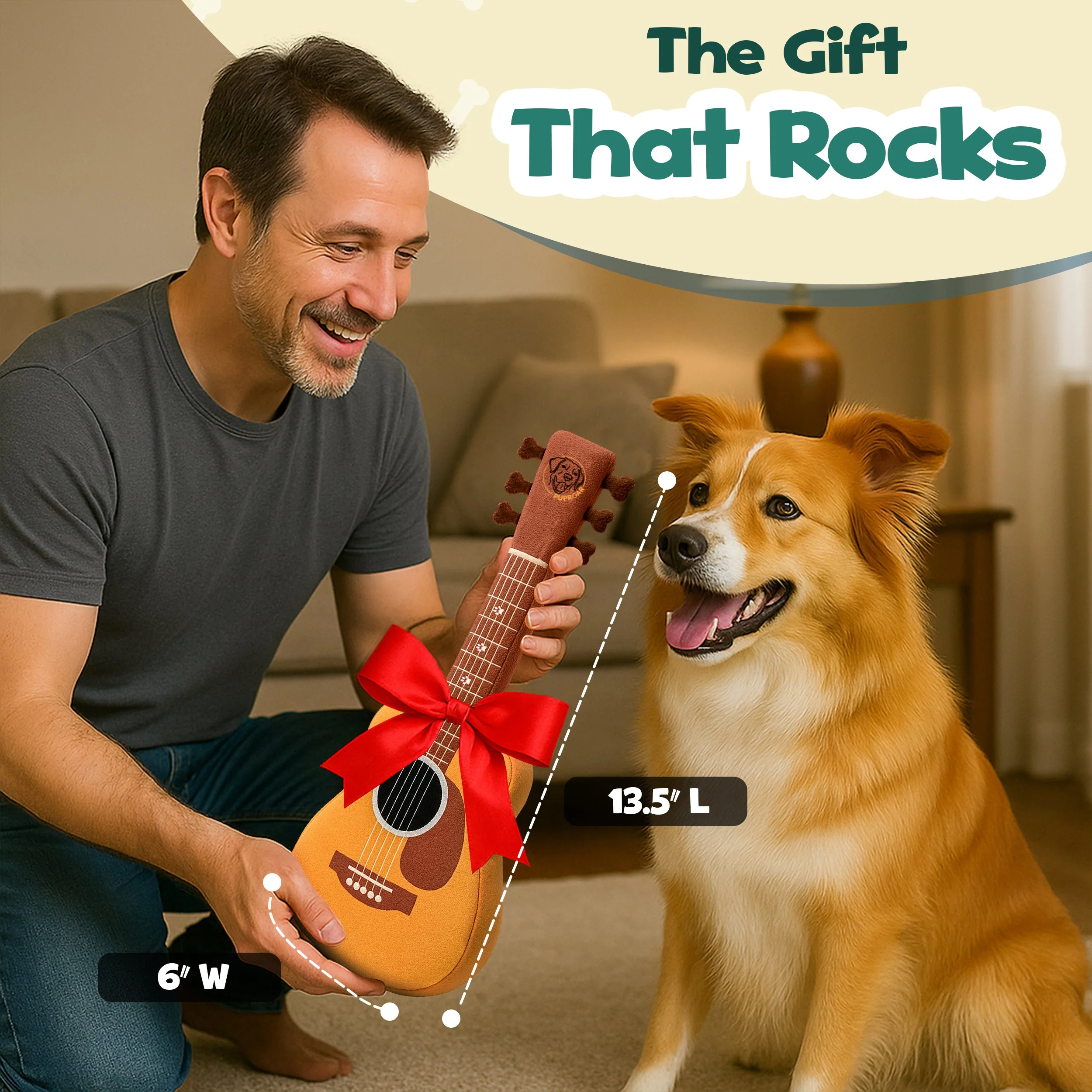Guitar Squeaky Dog Toy – Plush Crinkle Dog Toy for Medium & Large Dogs, Durable Musical Dog Toy for Tug, Fetch & Birthday Gifts - Image 5