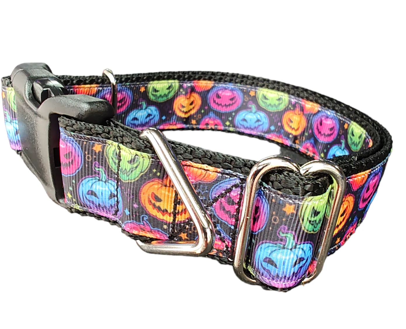 Halloween Colorful Jack O Lanterns Nylon Dog Collar - Image 2