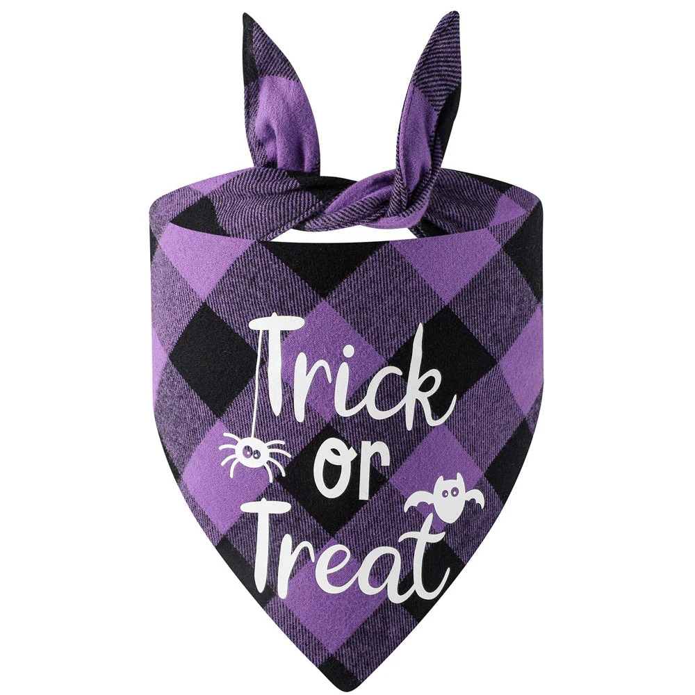 Halloween Dog & Cat Bandana – Plaid “Trick or Treat” - Image 2