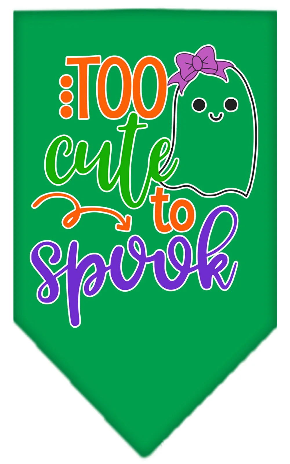 Halloween Pet and Dog Bandana Screen Printed, "Too Cute To Spook - Girly Ghost" - Image 2