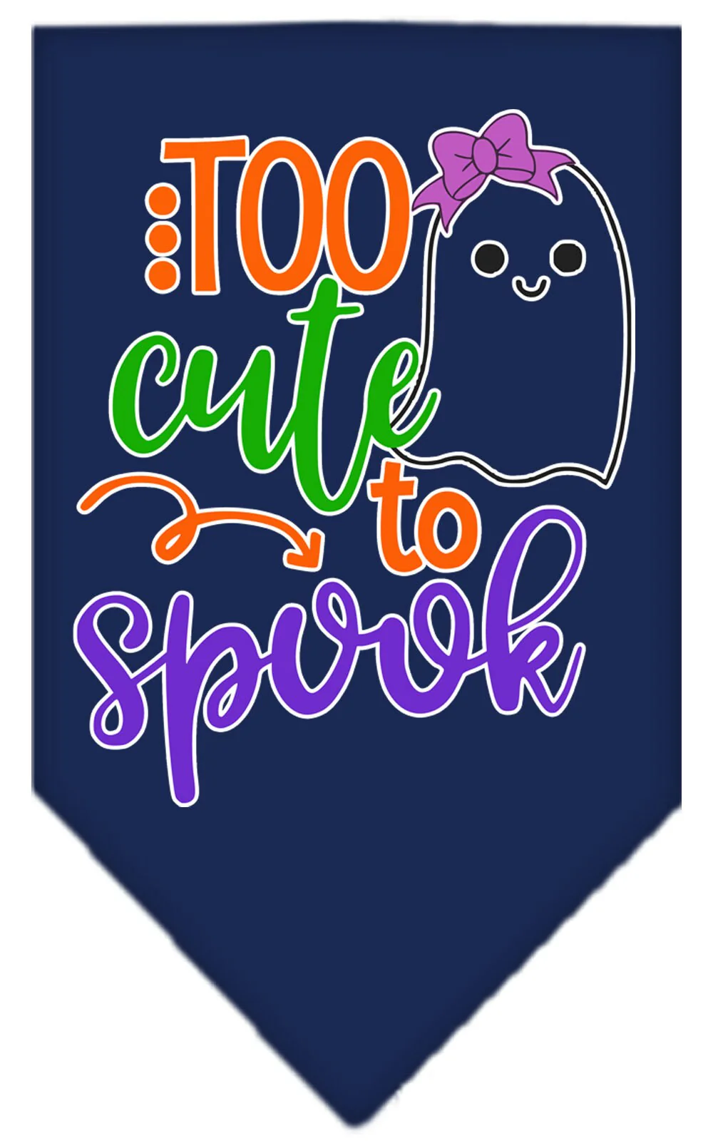 Halloween Pet and Dog Bandana Screen Printed, "Too Cute To Spook - Girly Ghost" - Image 3