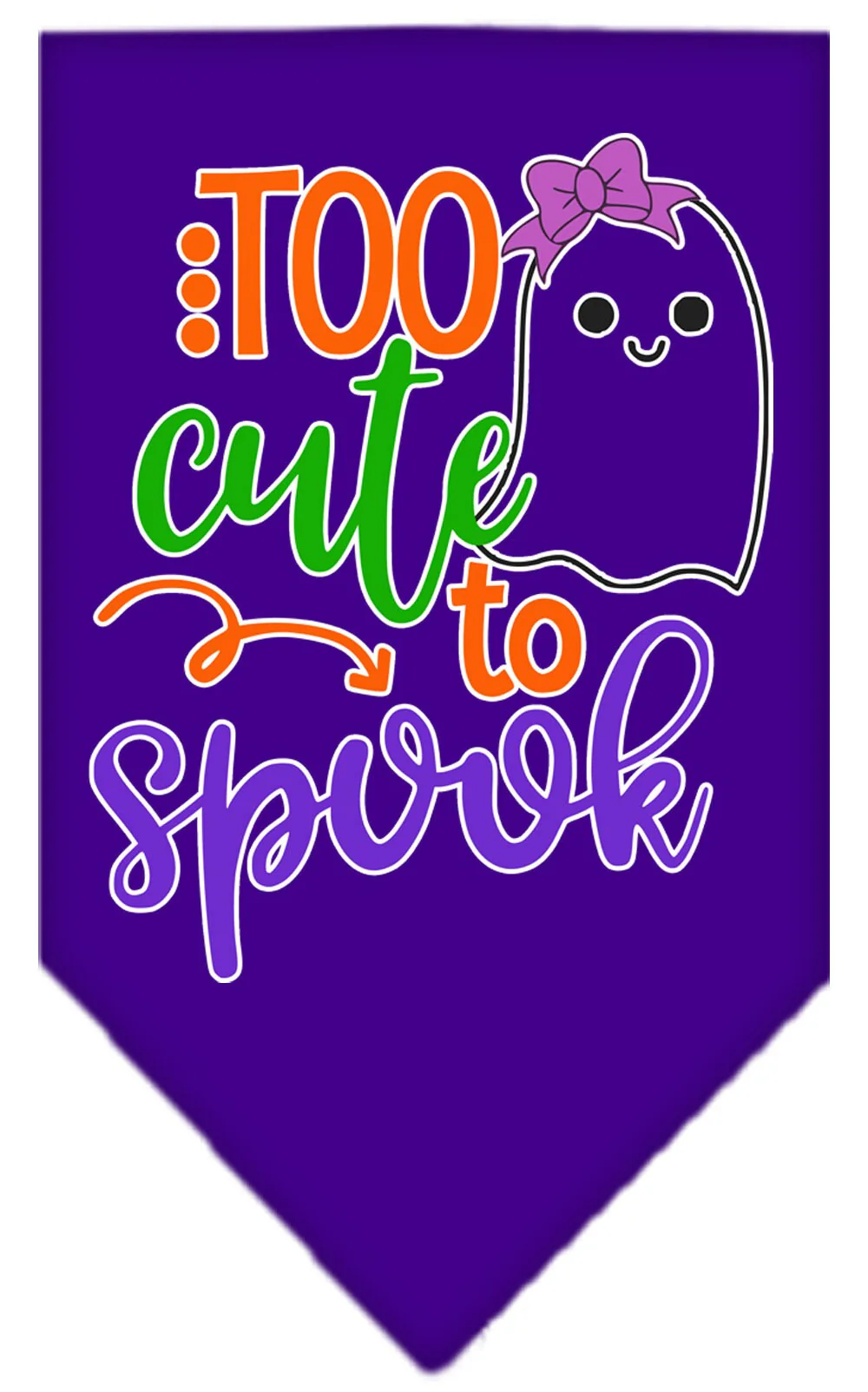 Halloween Pet and Dog Bandana Screen Printed, "Too Cute To Spook - Girly Ghost" - Image 5