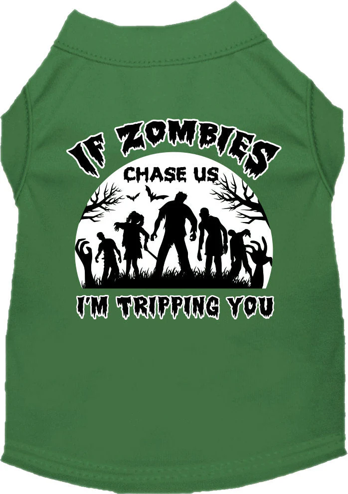 Halloween Pet Dog & Cat Shirt Screen Printed, "If Zombies Chase Us, I'm Tripping You" - Image 10