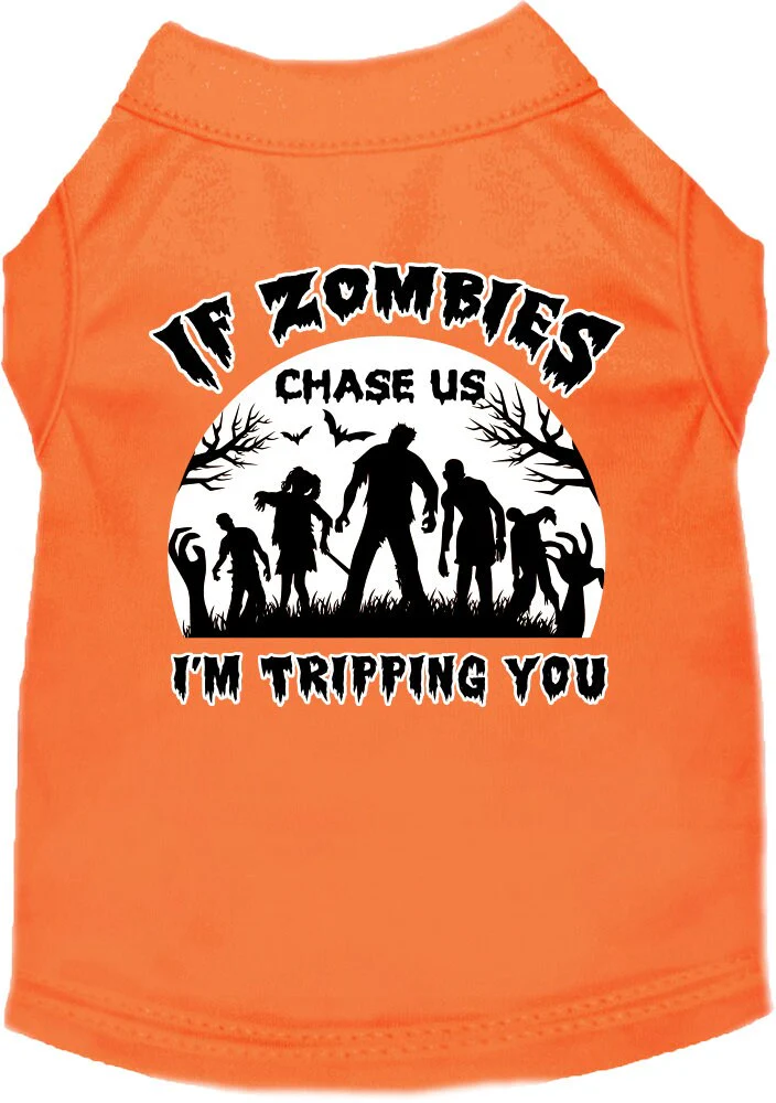 Halloween Pet Dog & Cat Shirt Screen Printed, "If Zombies Chase Us, I'm Tripping You" - Image 3