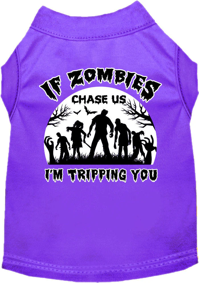 Halloween Pet Dog & Cat Shirt Screen Printed, "If Zombies Chase Us, I'm Tripping You" - Image 4