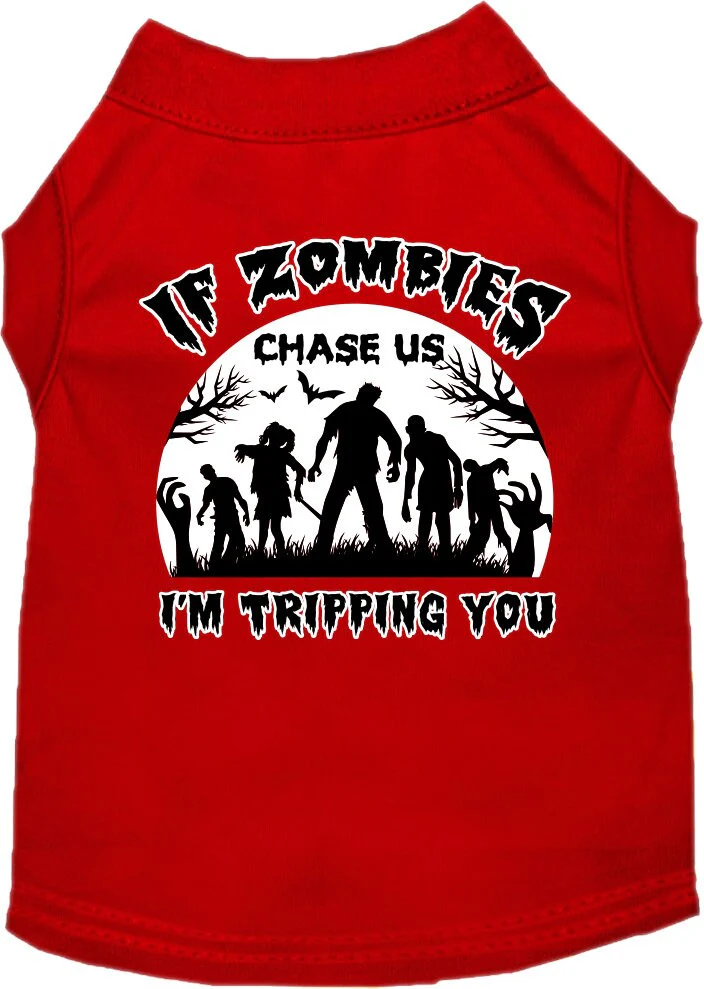 Halloween Pet Dog & Cat Shirt Screen Printed, "If Zombies Chase Us, I'm Tripping You" - Image 5