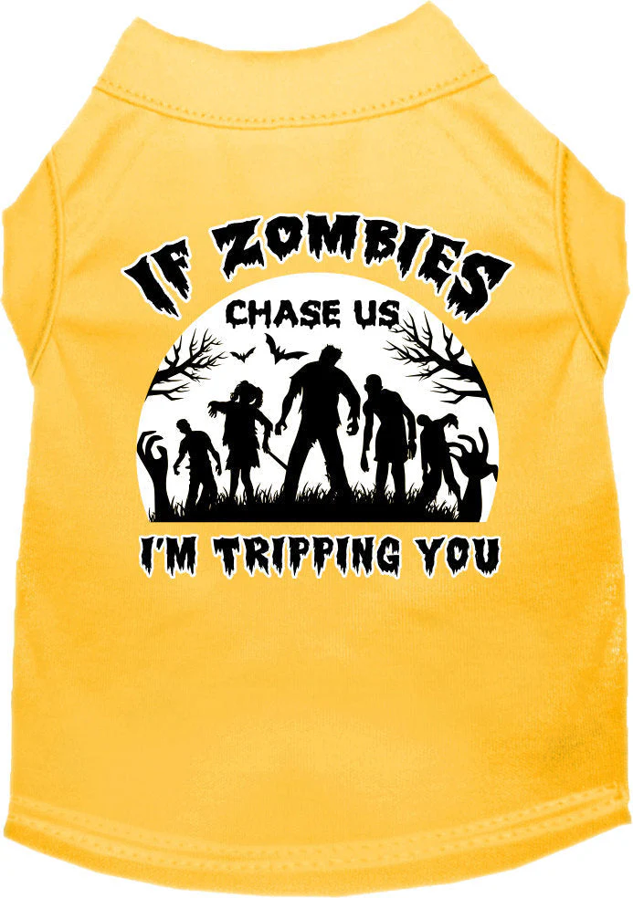 Halloween Pet Dog & Cat Shirt Screen Printed, "If Zombies Chase Us, I'm Tripping You" - Image 6