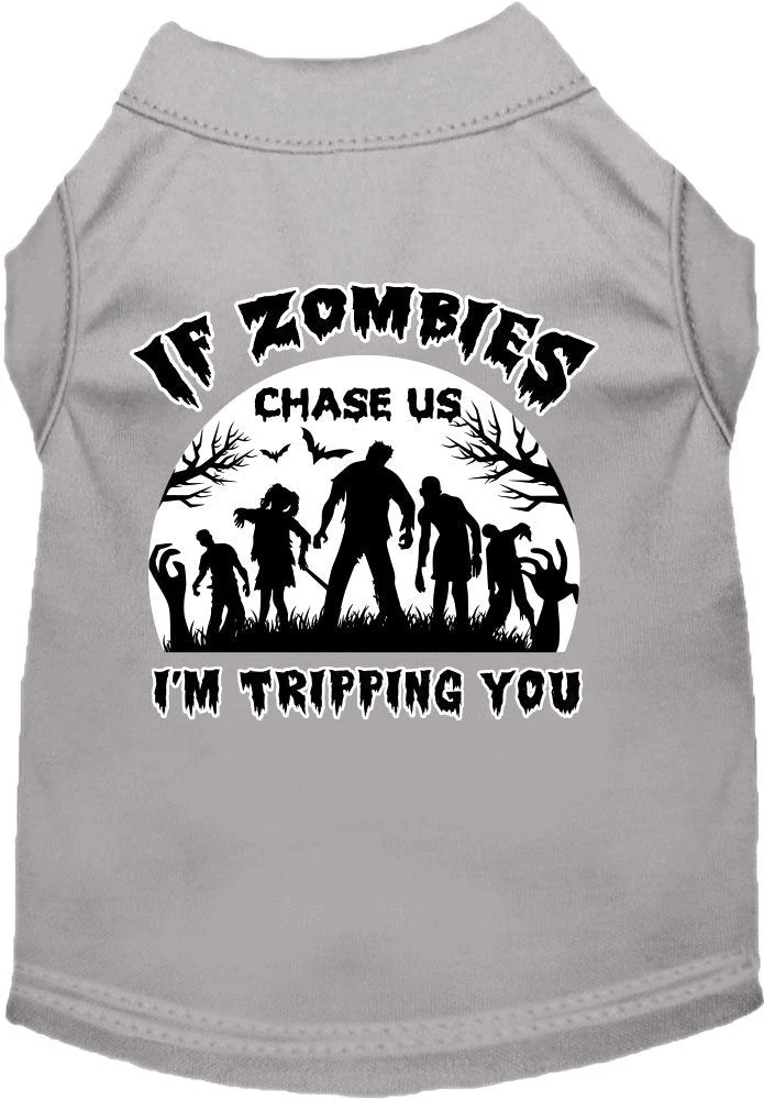 Halloween Pet Dog & Cat Shirt Screen Printed, "If Zombies Chase Us, I'm Tripping You" - Image 7
