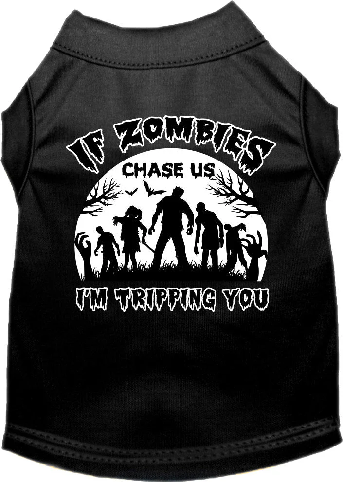 Halloween Pet Dog & Cat Shirt Screen Printed, "If Zombies Chase Us, I'm Tripping You" - Image 8