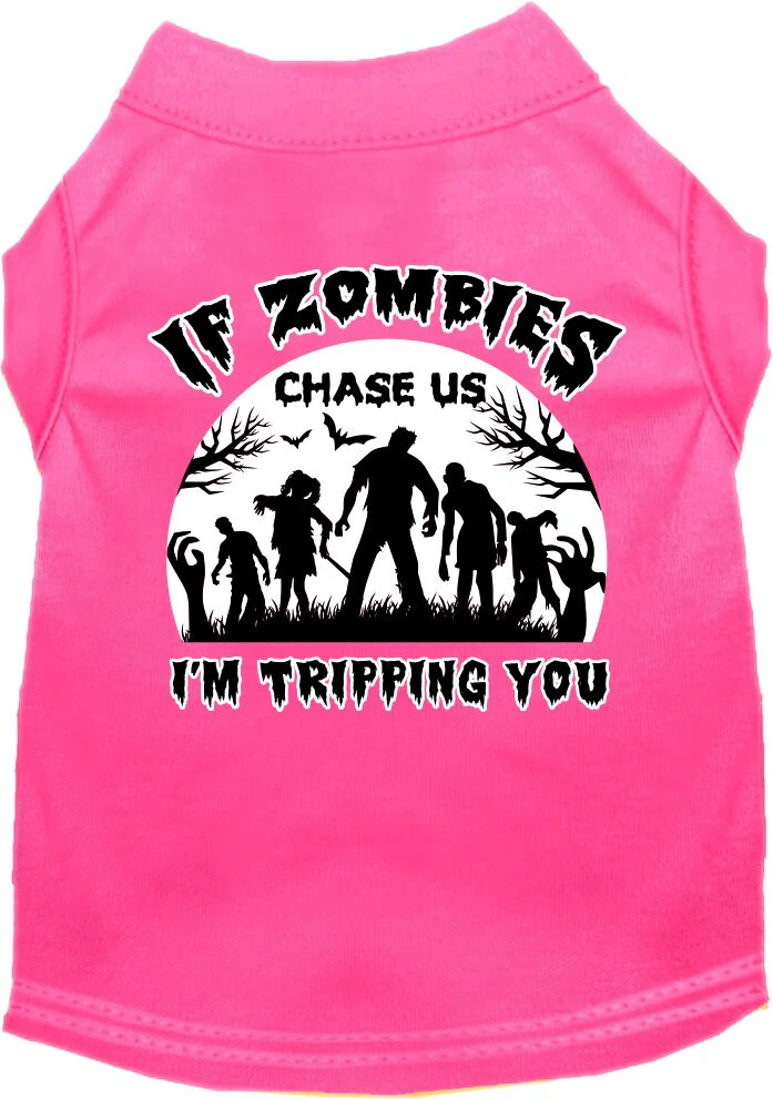 Halloween Pet Dog & Cat Shirt Screen Printed, "If Zombies Chase Us, I'm Tripping You" - Image 9
