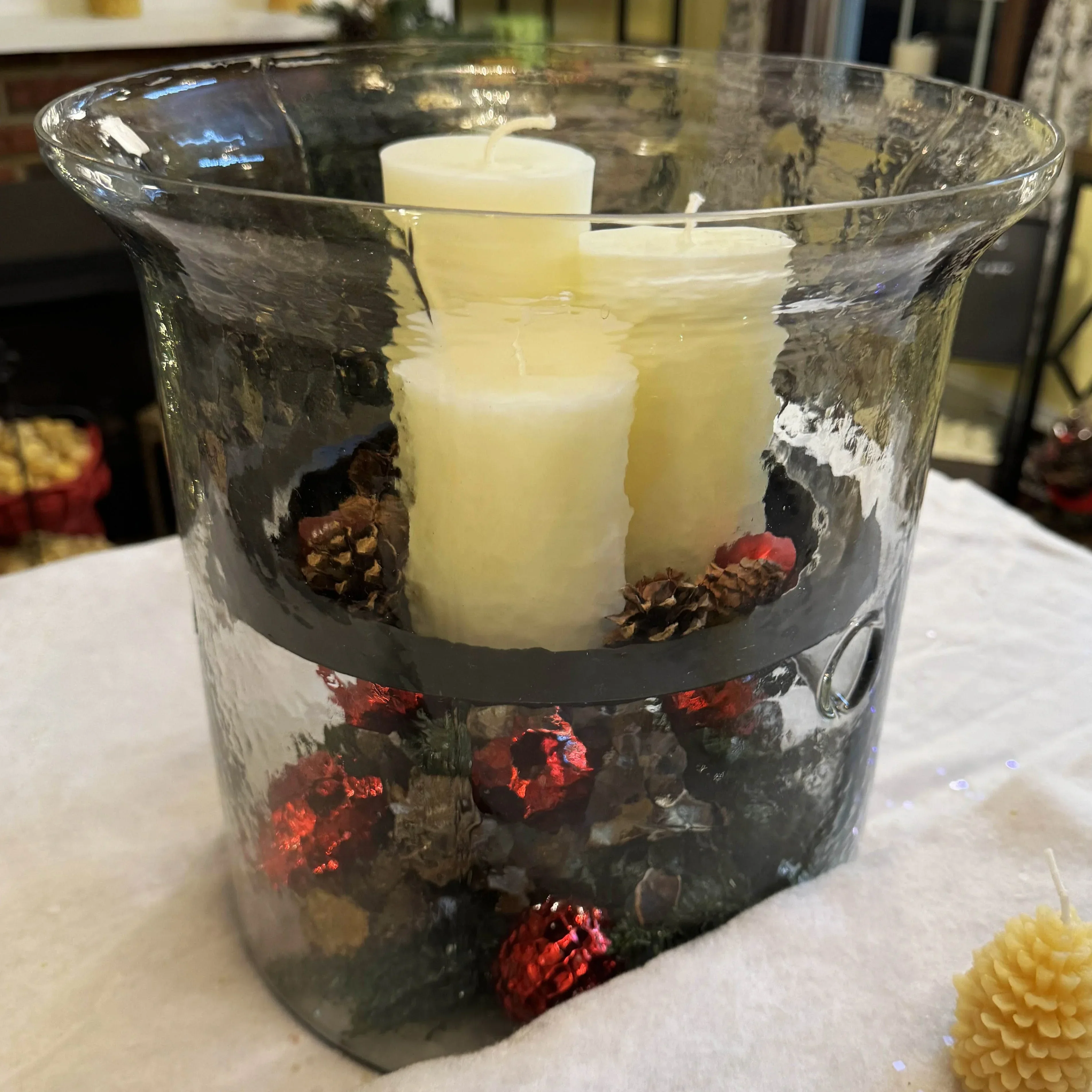 Hammered Glass Candle Holder with Decorative Metal Pan - Image 3