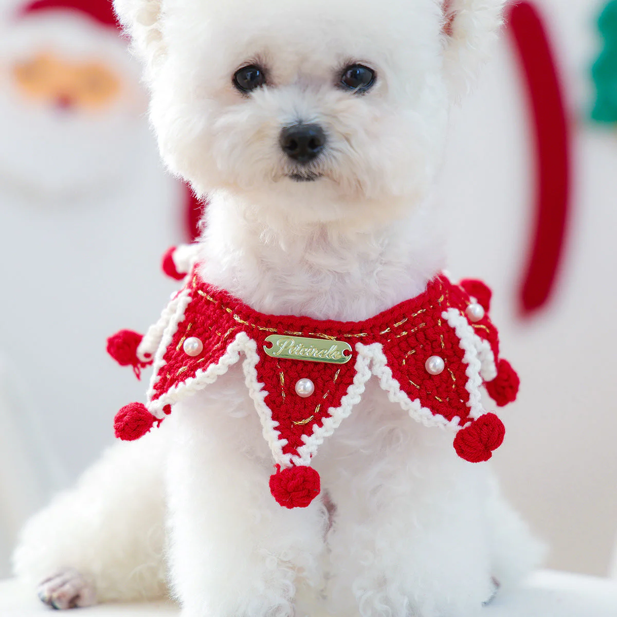 Hand-Crocheted Christmas Ruffle Collar for Pets (Red/Green) - Image 2