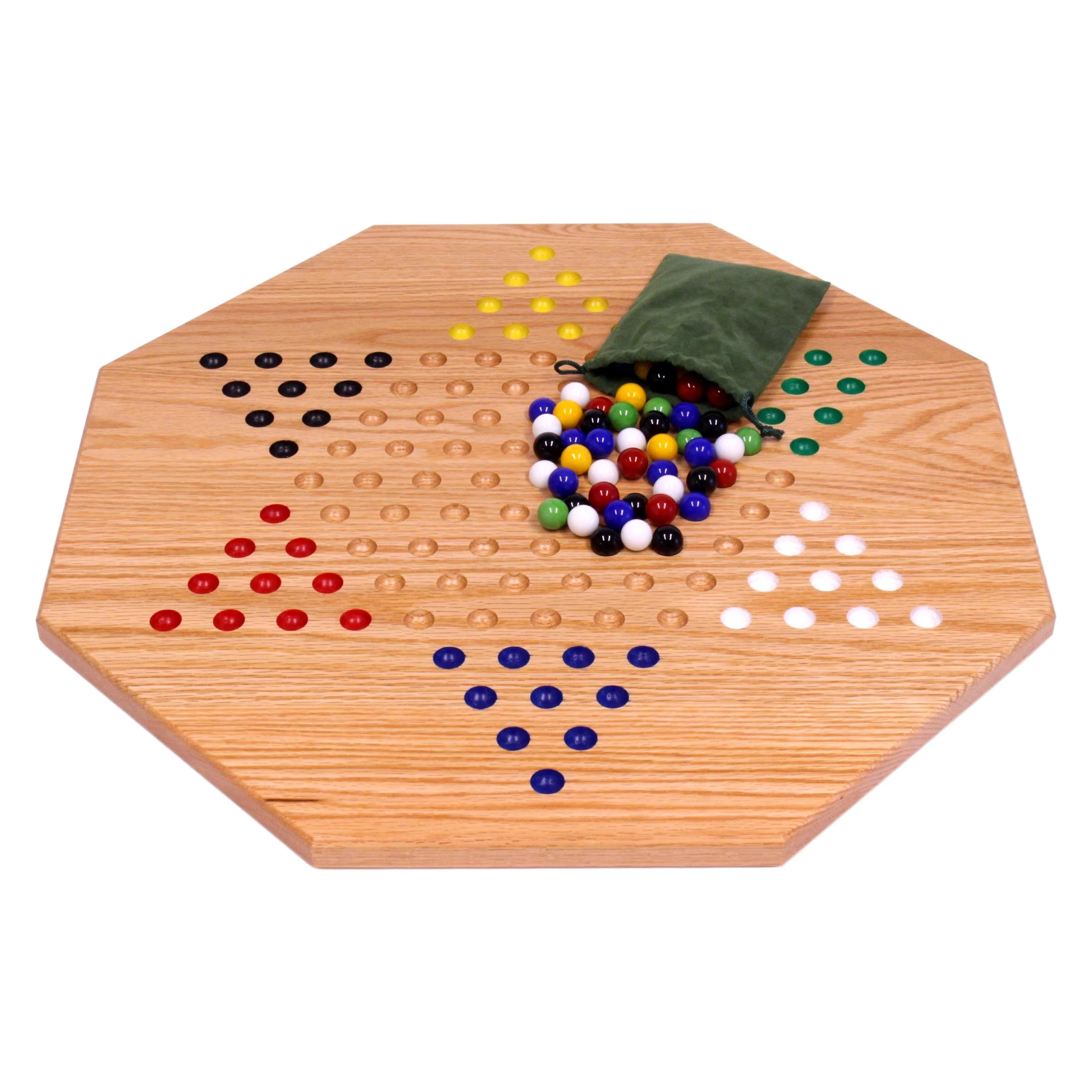 Hand-Painted Oak Wooden Chinese Checkers Board Game, 19" Wide - Image 2
