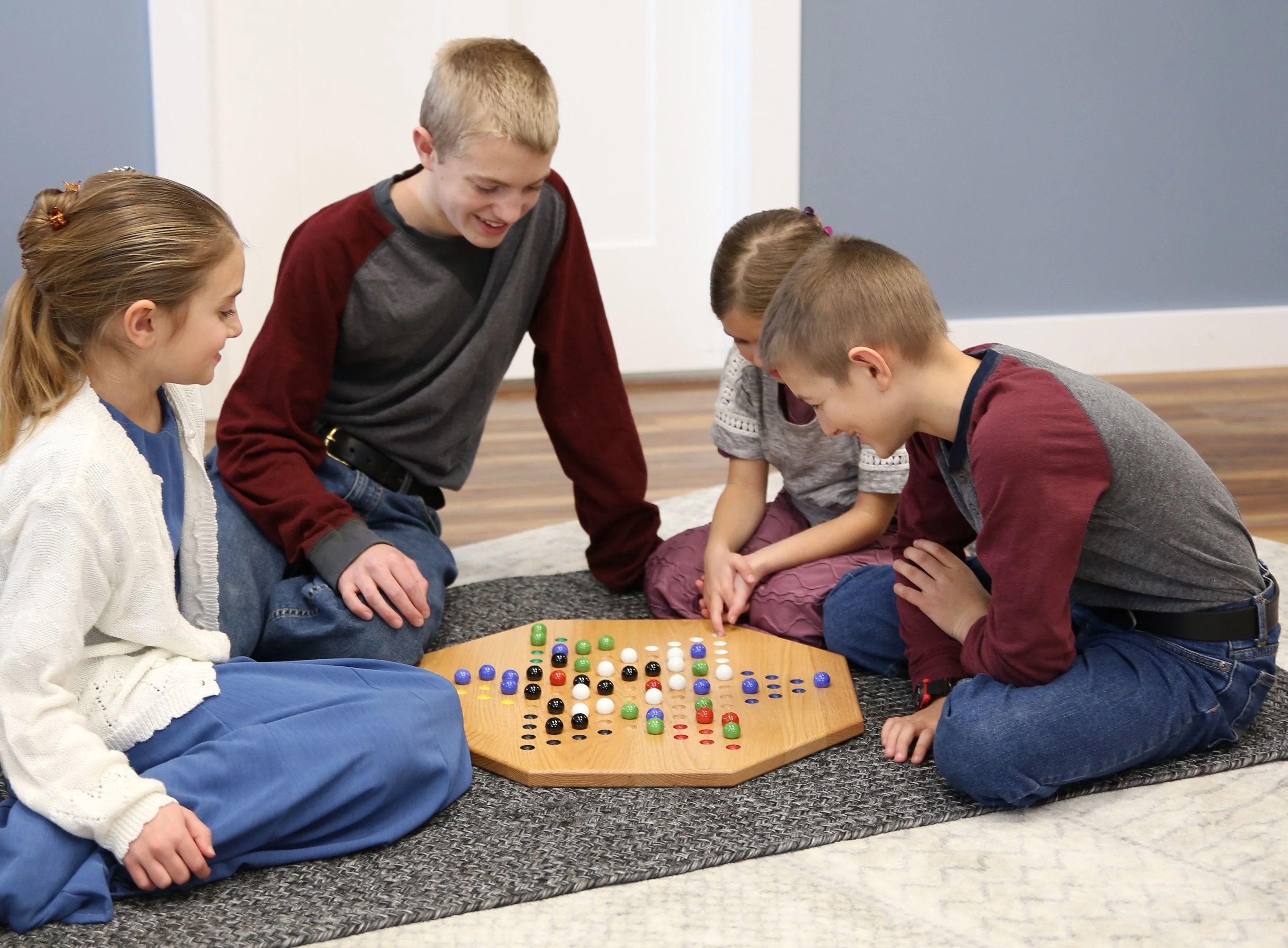 Hand-Painted Oak Wooden Chinese Checkers Board Game, 19" Wide - Image 3
