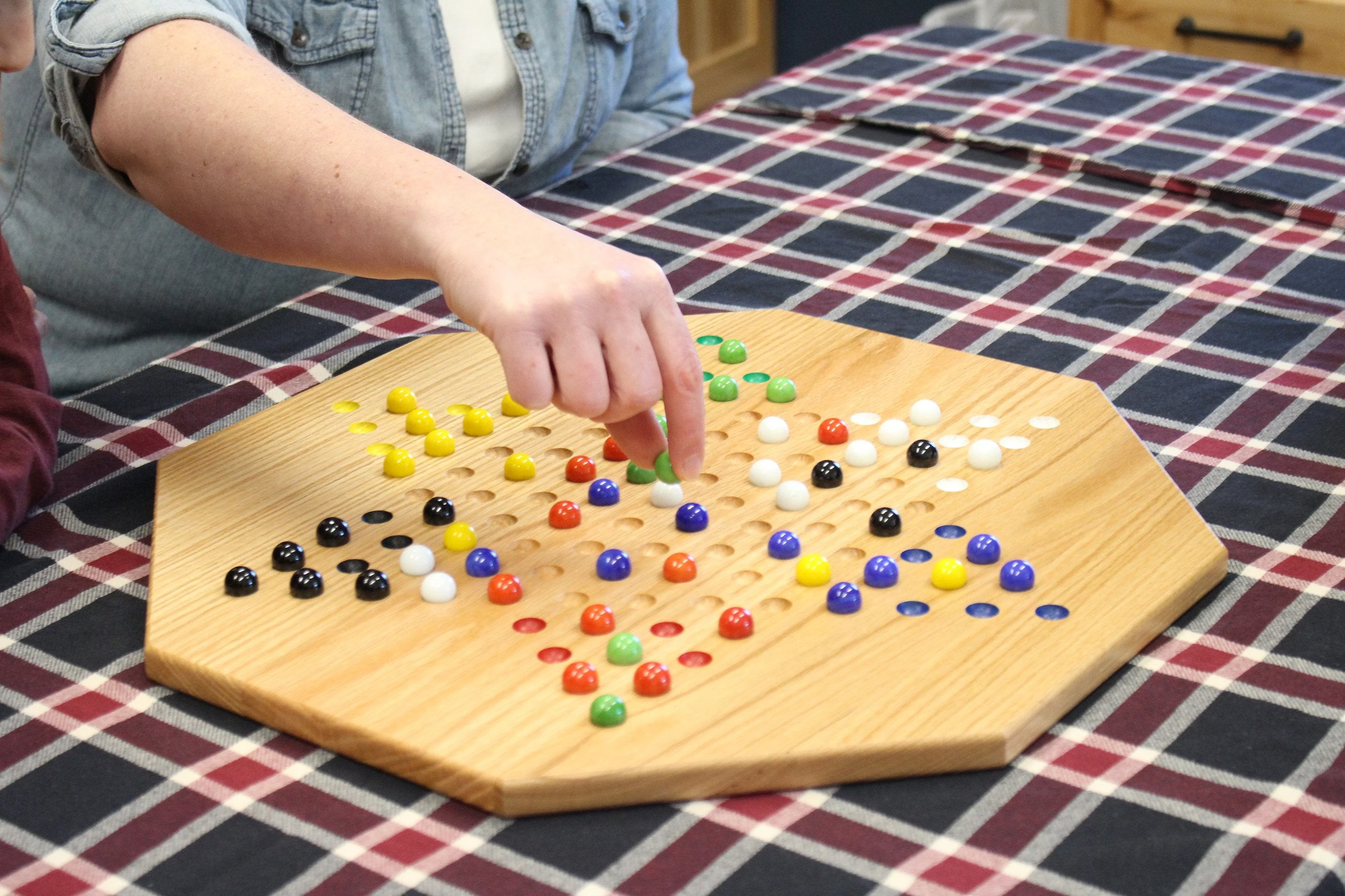 Hand-Painted Oak Wooden Chinese Checkers Board Game, 19" Wide - Image 4