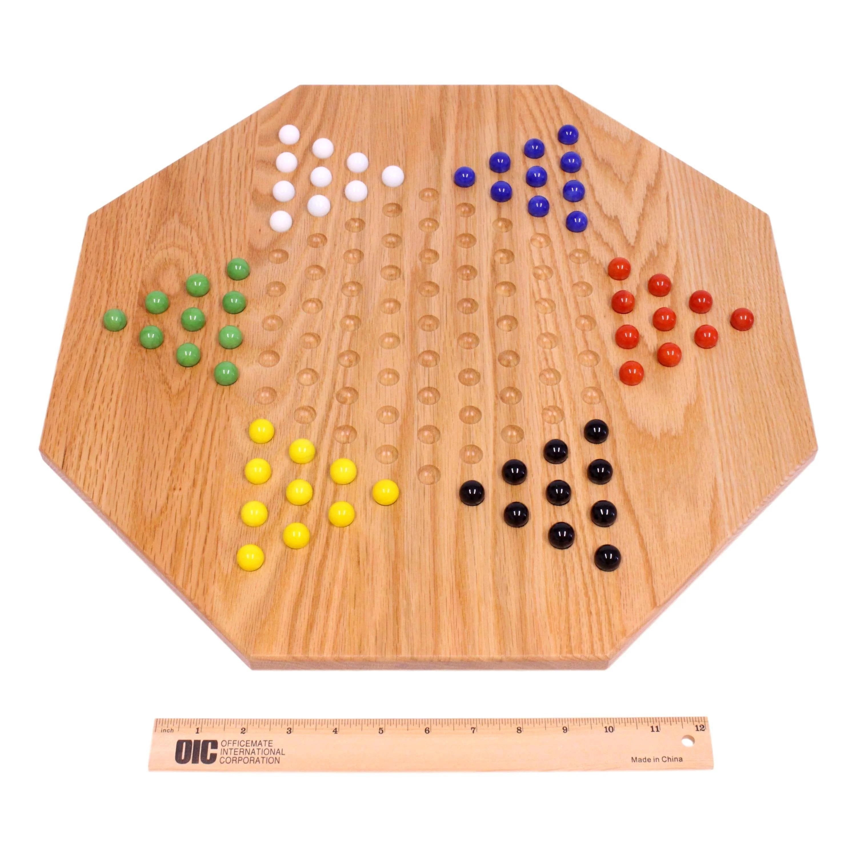 Hand-Painted Oak Wooden Chinese Checkers Board Game, 19" Wide - Image 8