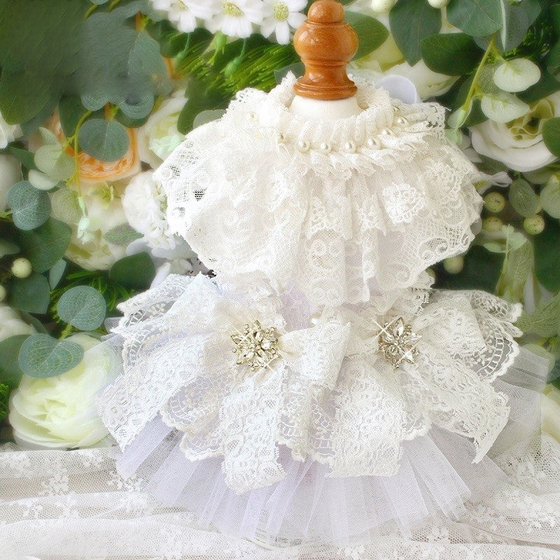 Handcraft White Lace Vintage Dog Wedding Dress Pet Bridal Outfit - Image 2