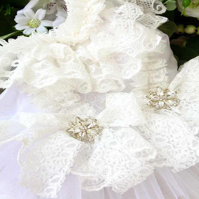 Handcraft White Lace Vintage Dog Wedding Dress Pet Bridal Outfit - Image 5
