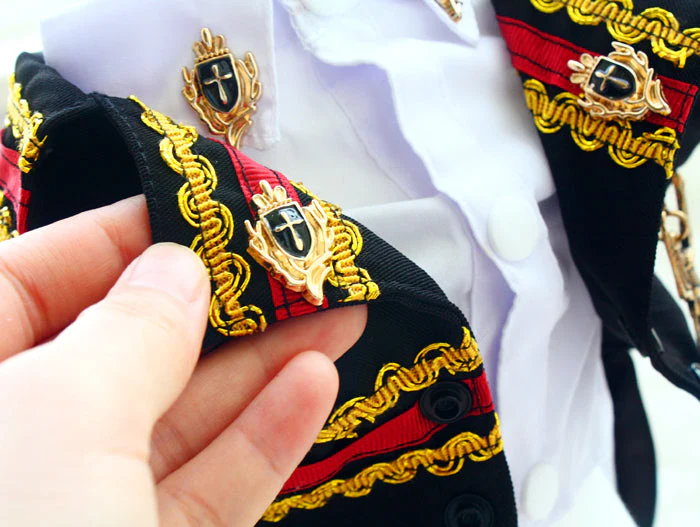 Handcrafted Royal Military Pet Suit Gold Trimmed Dog Outfit Jacket Suit Shirt Two-Piece Prince Uniform Badge - Image 12
