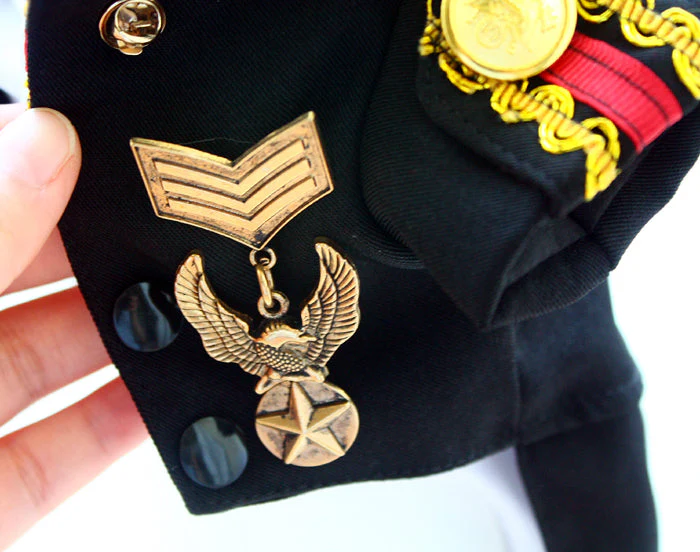 Handcrafted Royal Military Pet Suit Gold Trimmed Dog Outfit Jacket Suit Shirt Two-Piece Prince Uniform Badge - Image 13