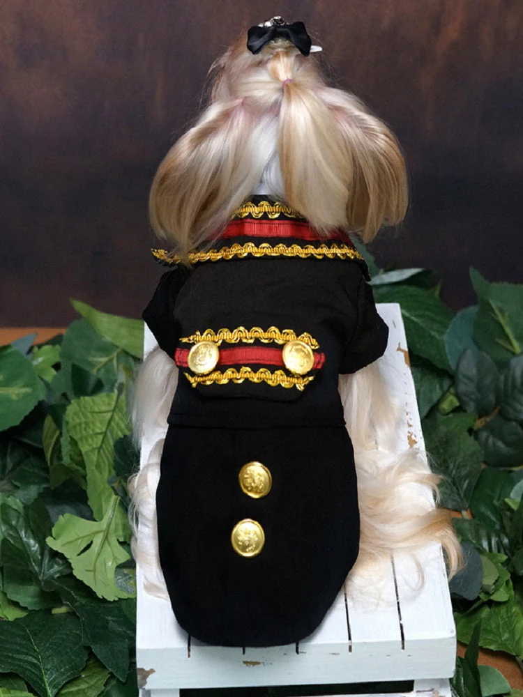 Handcrafted Royal Military Pet Suit Gold Trimmed Dog Outfit Jacket Suit Shirt Two-Piece Prince Uniform Badge - Image 2