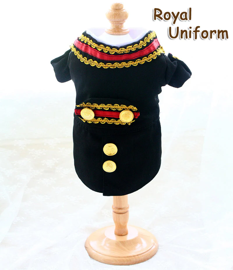 Handcrafted Royal Military Pet Suit Gold Trimmed Dog Outfit Jacket Suit Shirt Two-Piece Prince Uniform Badge - Image 4