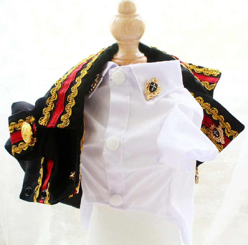 Handcrafted Royal Military Pet Suit Gold Trimmed Dog Outfit Jacket Suit Shirt Two-Piece Prince Uniform Badge - Image 6