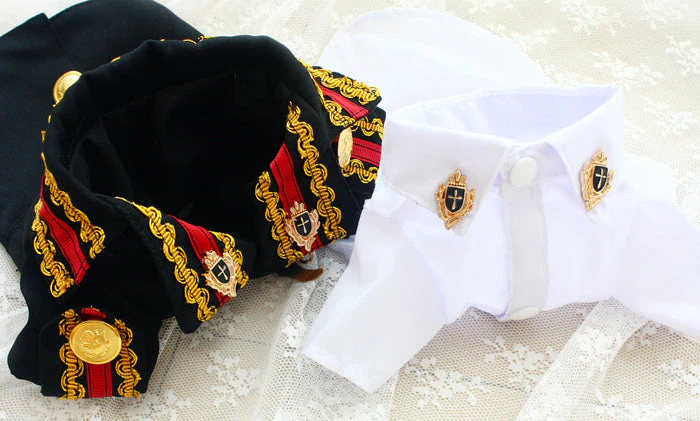 Handcrafted Royal Military Pet Suit Gold Trimmed Dog Outfit Jacket Suit Shirt Two-Piece Prince Uniform Badge - Image 8