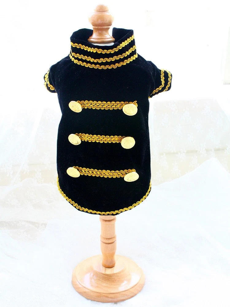 Handcrafted Velvet Dog Outfit with Gold Embroidery Double Breasted Buttons Vintage Pet Jacket - Image 2