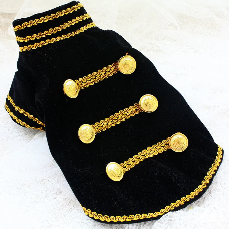 Handcrafted Velvet Dog Outfit with Gold Embroidery Double Breasted Buttons Vintage Pet Jacket - Image 4