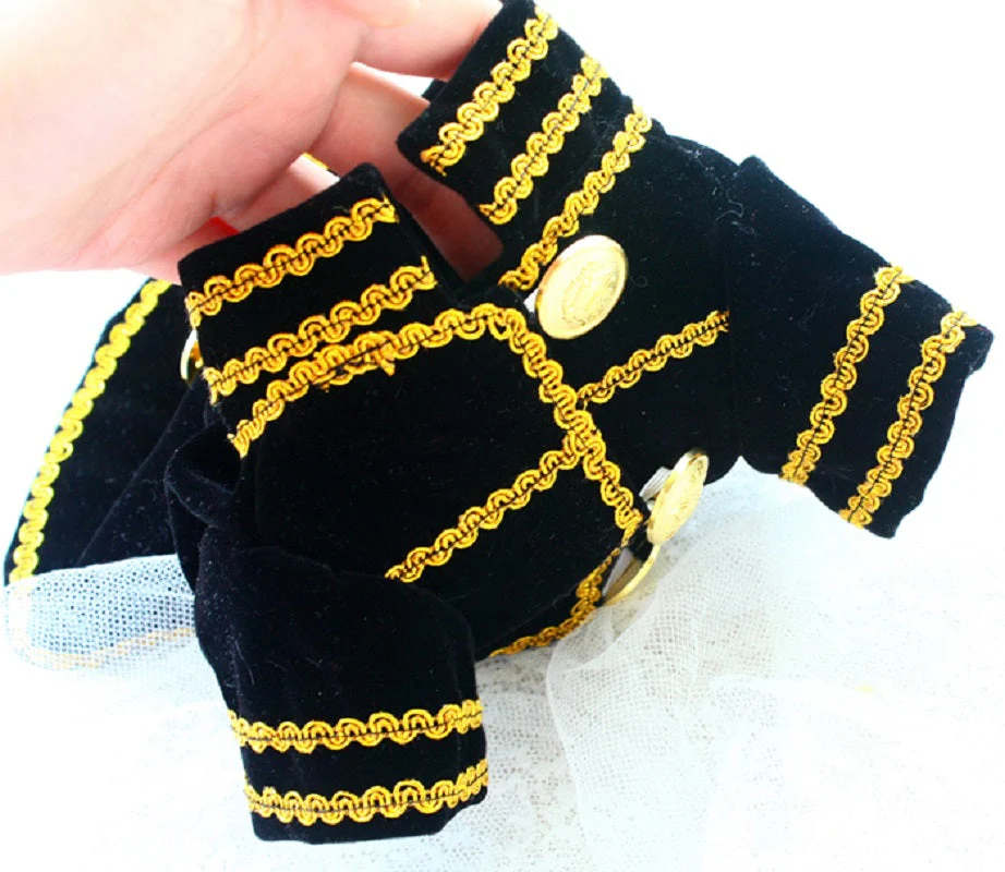 Handcrafted Velvet Dog Outfit with Gold Embroidery Double Breasted Buttons Vintage Pet Jacket - Image 9
