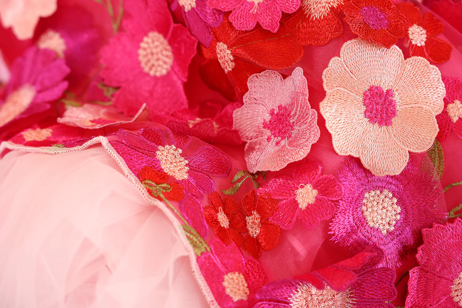 Handmade 3D Floral Embroidered Pet Gown – Hot-Pink Princess Train Dress - Image 6