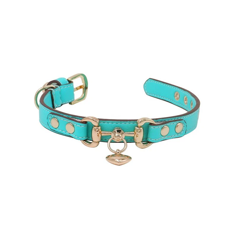 Handmade Calf Leather Pet Collar Dog Collar Elegant Turquoise - Image 2