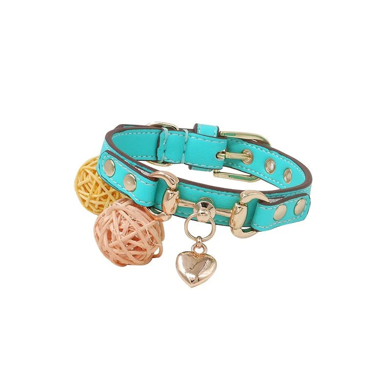 Handmade Calf Leather Pet Collar Dog Collar Elegant Turquoise - Image 3