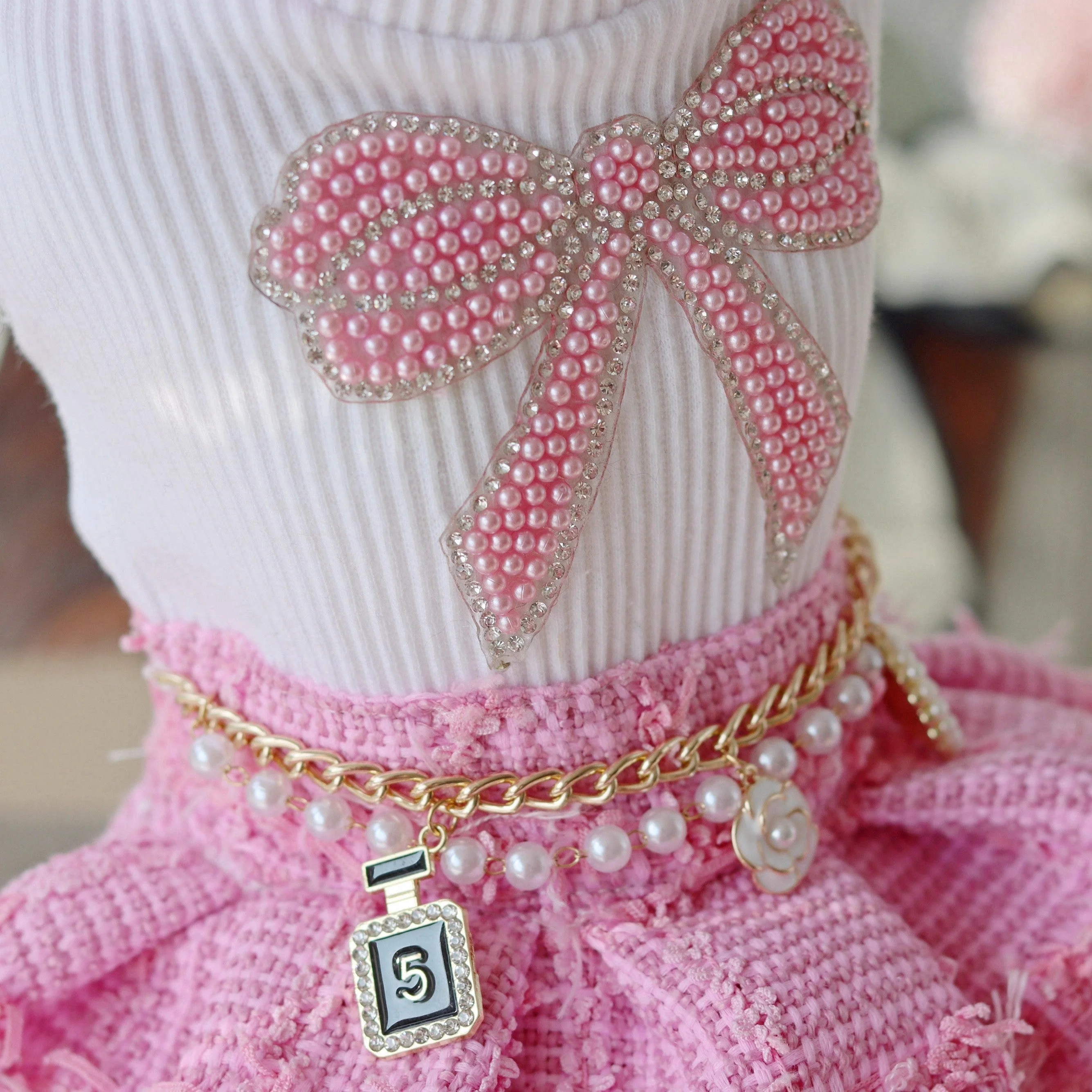 Handmade Chic Puppy Suit Pink Tweed Skirt Outfit - Image 4