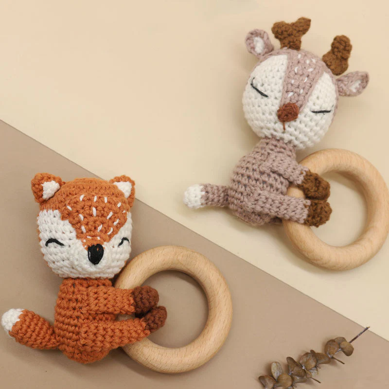 Handmade Crochet Fox Elk Rattle Toy Baby Molar Teether - Image 3