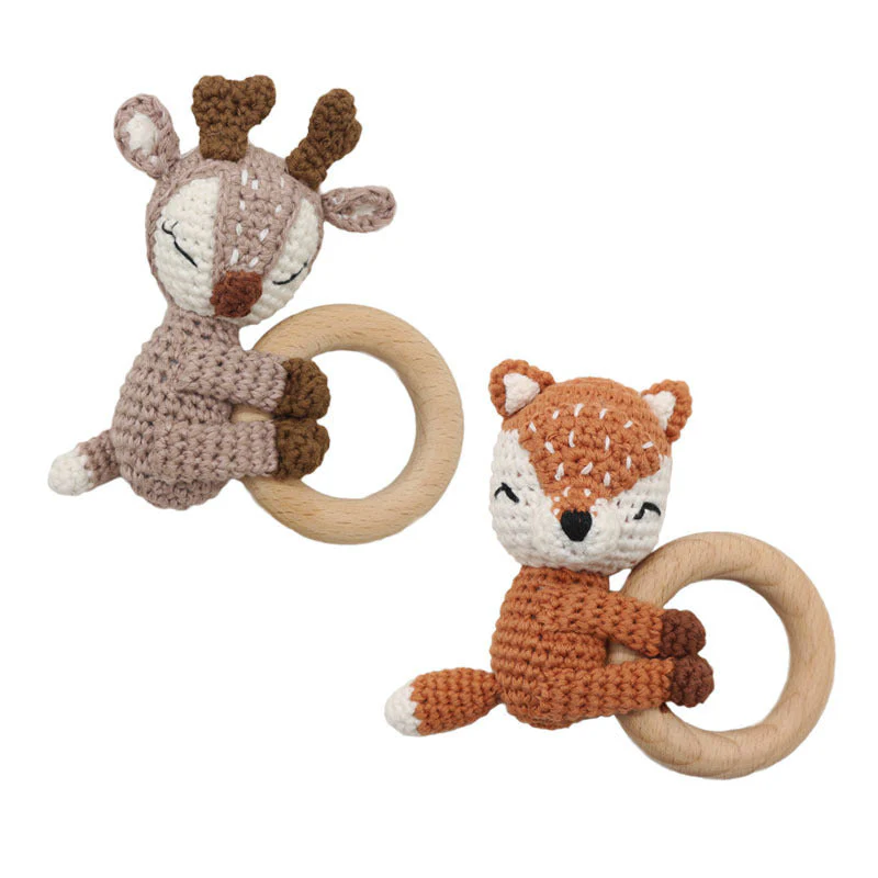 Handmade Crochet Fox Elk Rattle Toy Baby Molar Teether - Image 4