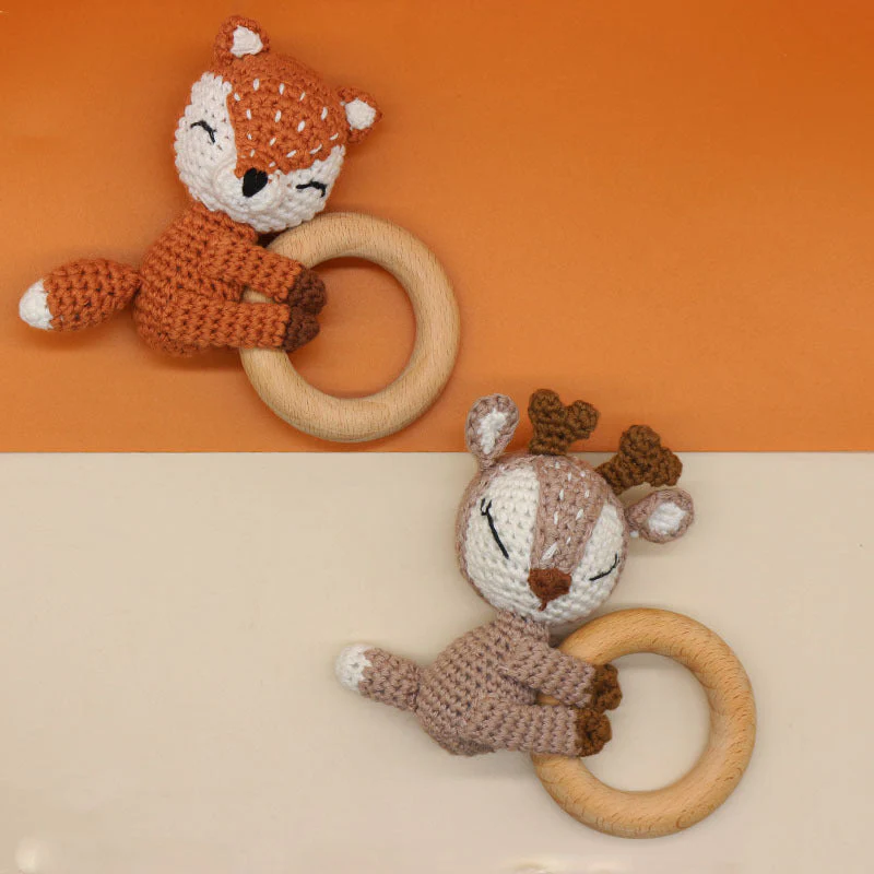 Handmade Crochet Fox Elk Rattle Toy Baby Molar Teether - Image 9