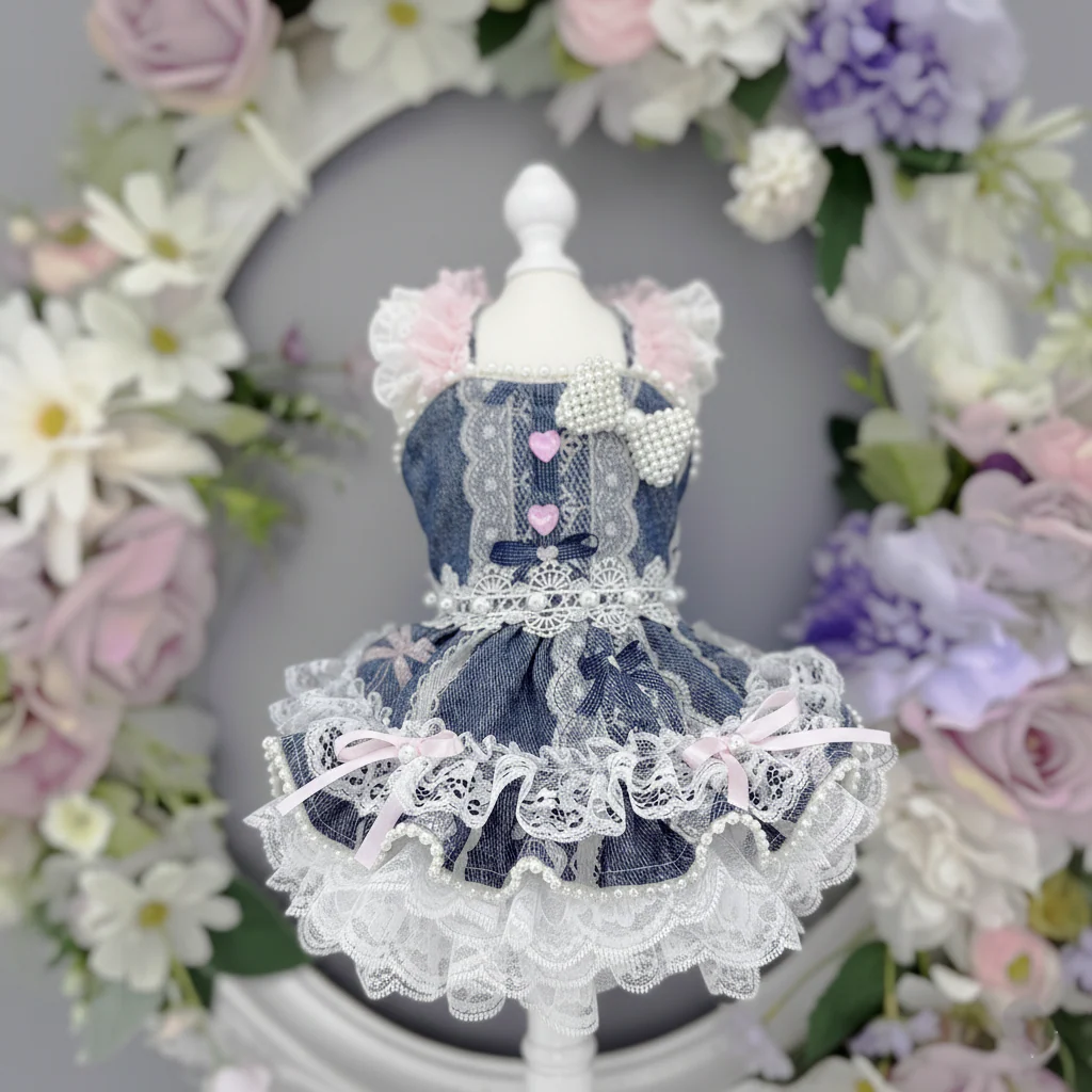Handmade Denim Lace Pet Dress - Image 2