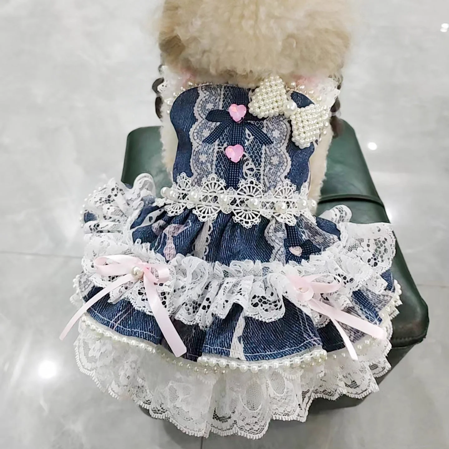 Handmade Denim Lace Pet Dress - Image 3